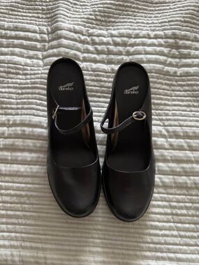 Dansko Black Leather Mary Jane Mules